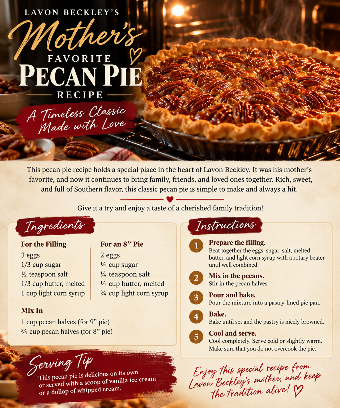Lavon Beckley’s Mother’s Favorite Pecan Pie Recipe: A Sweet Family Tradition